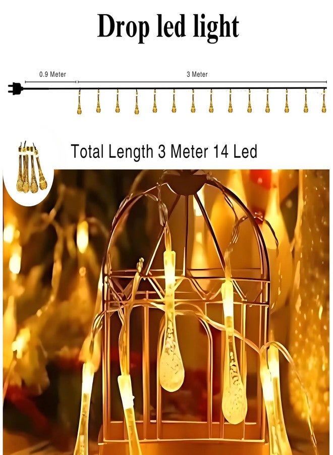 One94Store أضواء سلسلة متدلية من One94Store - 14 مصباح LED، 3 أمتار، أبيض دافئ، أضواء زينة مقاومة للماء للاستخدام الداخلي/الخارجي، الحدائق، ديوالي، عيد الميلاد، حفلات الزفاف، الحفلات والمهرجانات (عبوة من قطعة واحدة) - Image 3